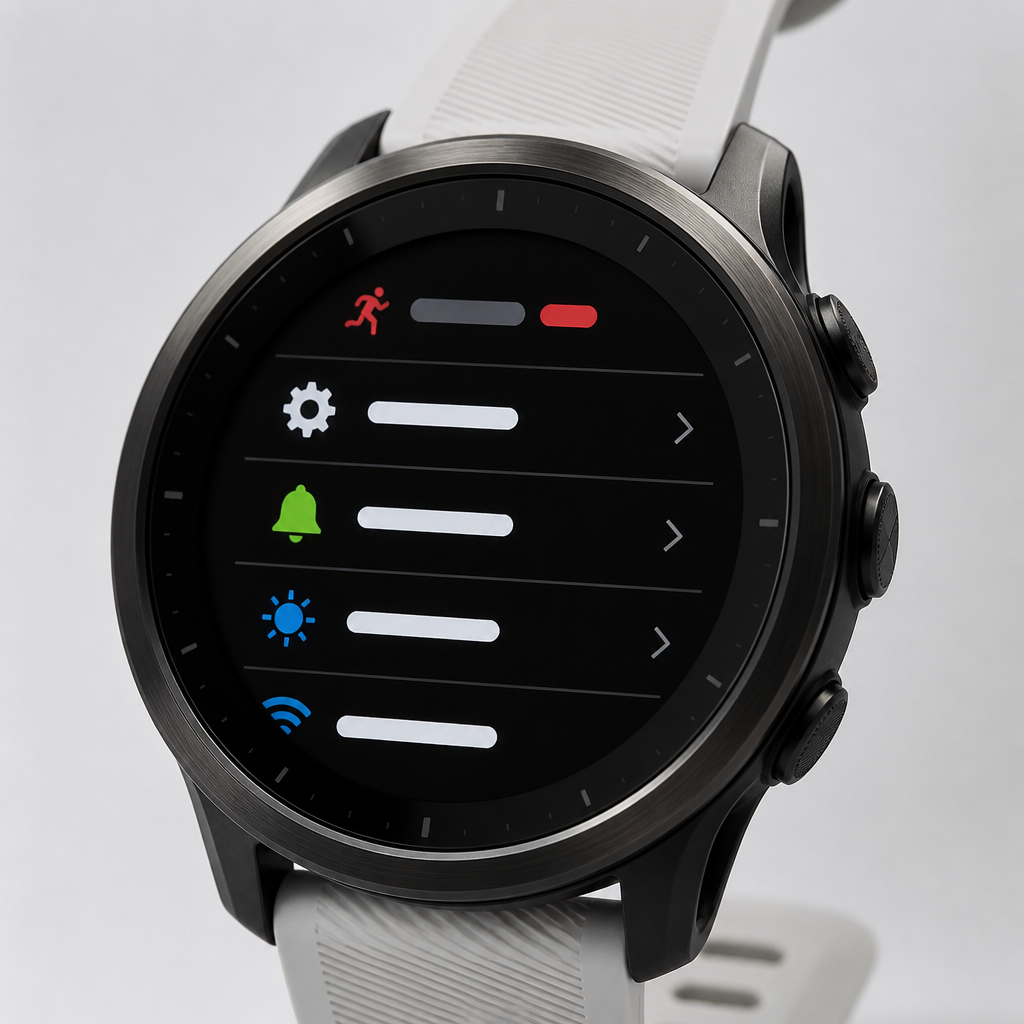 Giao diện cài đặt trên đồng hồ Garmin